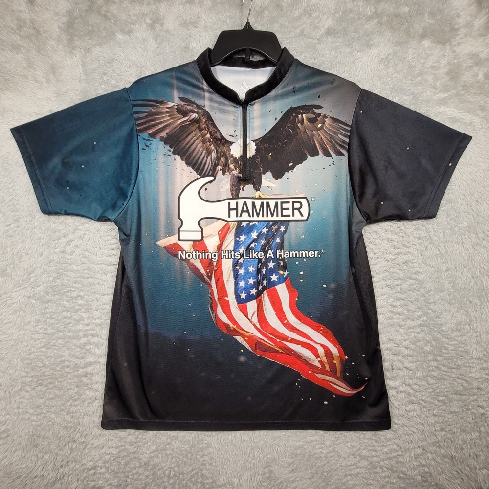 Coolwick Hammer‎ Bowling Jersey Mens Large Eagle American Flag Patriotic KELLY
